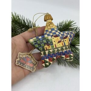 Vtg 2004 Enesco JIM SHORE HEARTWOOD Creek Star Buildings Xmas Ornament BlueCheck